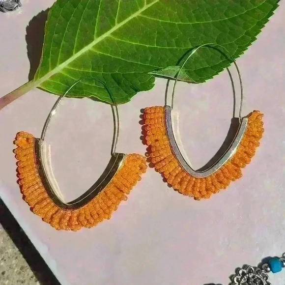 earrings Jewelry - Gold Tone orange  beaded summer fashion earrings
